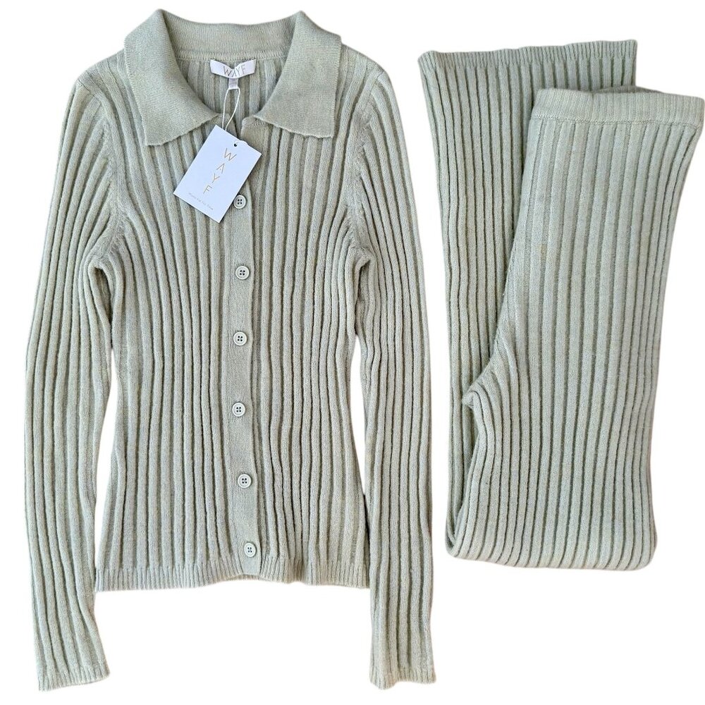 Sweater Set by WAYF Highrise Flare Pants / Button Down Sweater / New with Tags